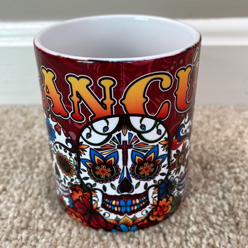NWOT CANCUN Mexico Sugar Skull Unique Colorful Coffee Tea Cocoa Mug